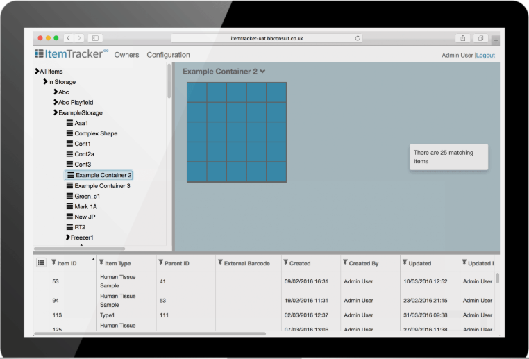 screenshot of Laboratory Sample Tracking